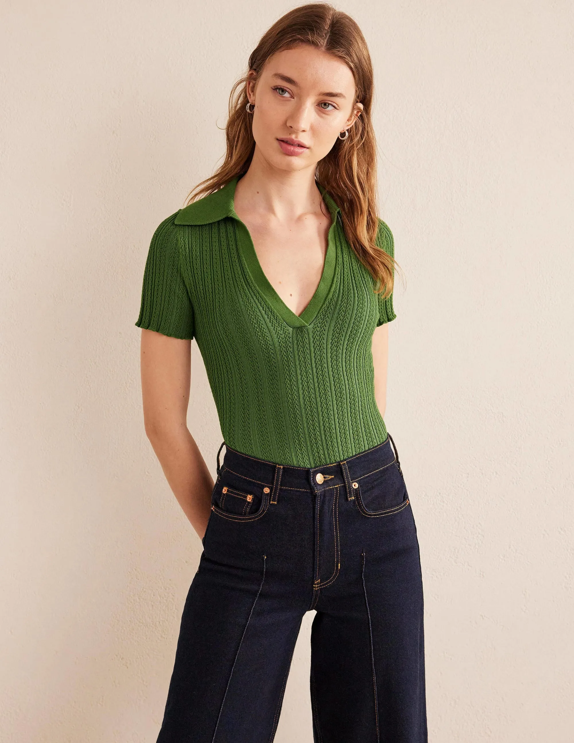 Ribbed Pointelle Collared Top-Park Ranger