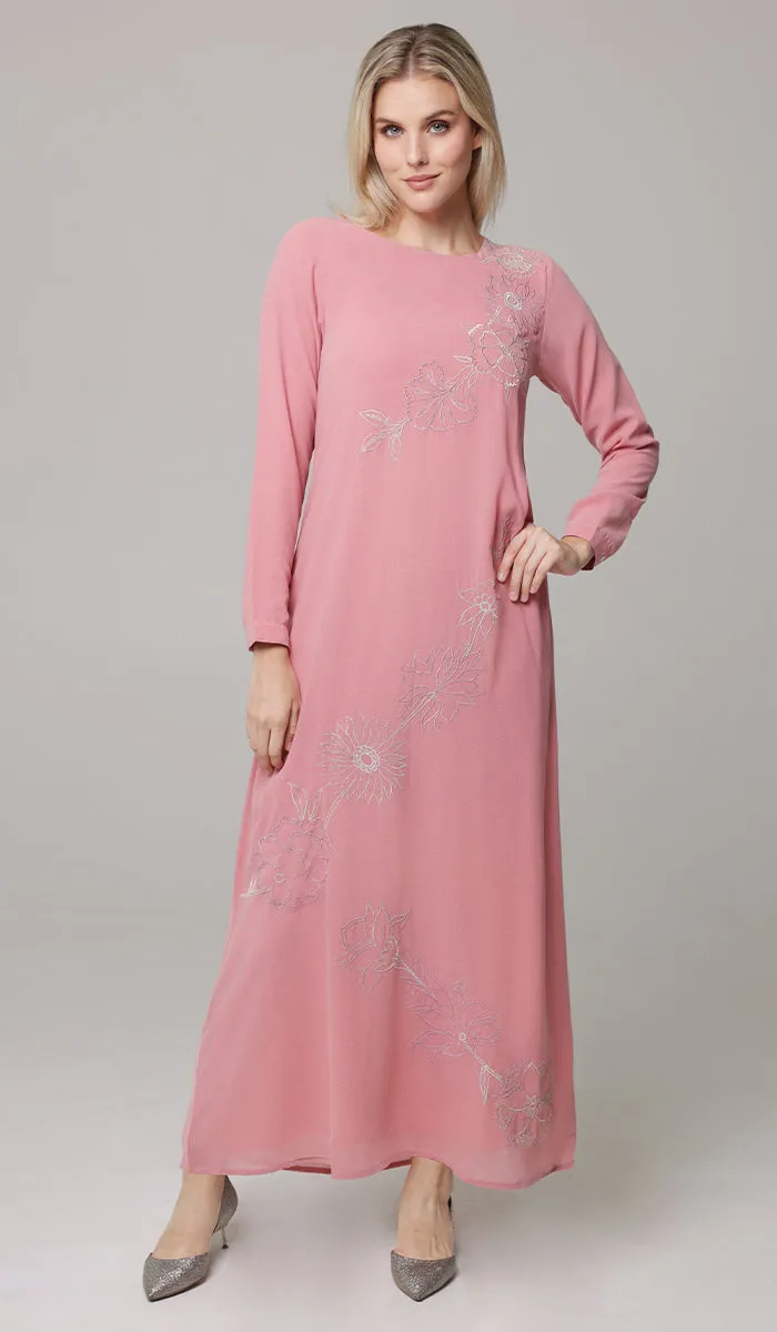 Saman Embroidered Chiffon Modest Long Maxi Dress - Candy - PREORDER (ships in 2 weeks)
