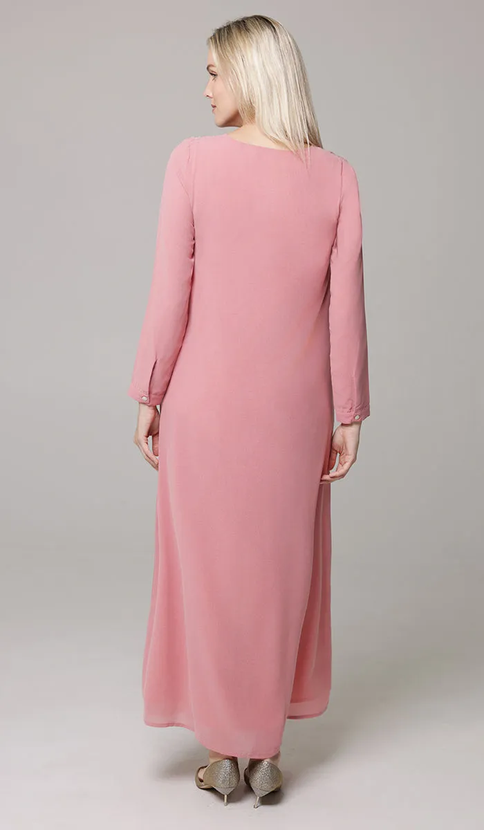 Saman Embroidered Chiffon Modest Long Maxi Dress - Candy - PREORDER (ships in 2 weeks)