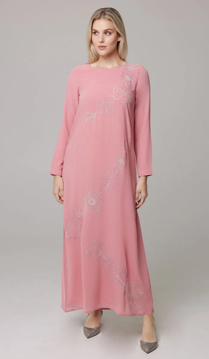 Saman Embroidered Chiffon Modest Long Maxi Dress - Candy - PREORDER (ships in 2 weeks)