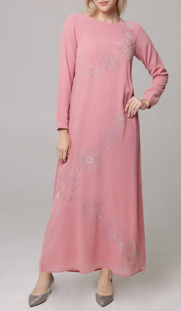Saman Embroidered Chiffon Modest Long Maxi Dress - Candy - PREORDER (ships in 2 weeks)