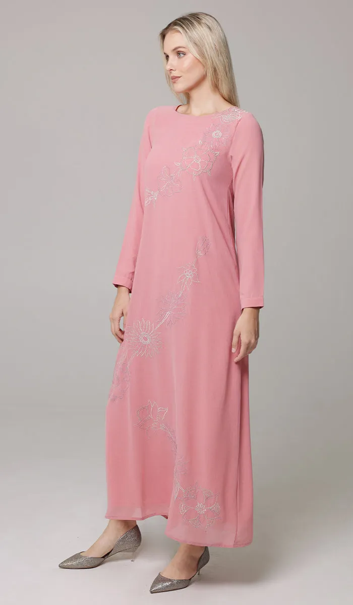 Saman Embroidered Chiffon Modest Long Maxi Dress - Candy - PREORDER (ships in 2 weeks)