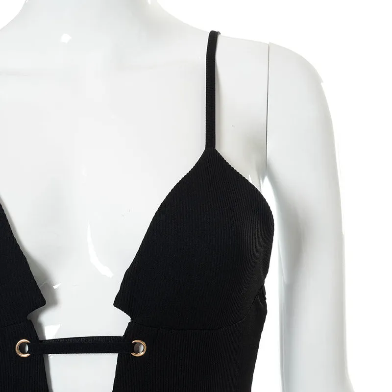 Summer Corns Solid Color Suspenders Backless Slim Fit Trousers Jumpsuit