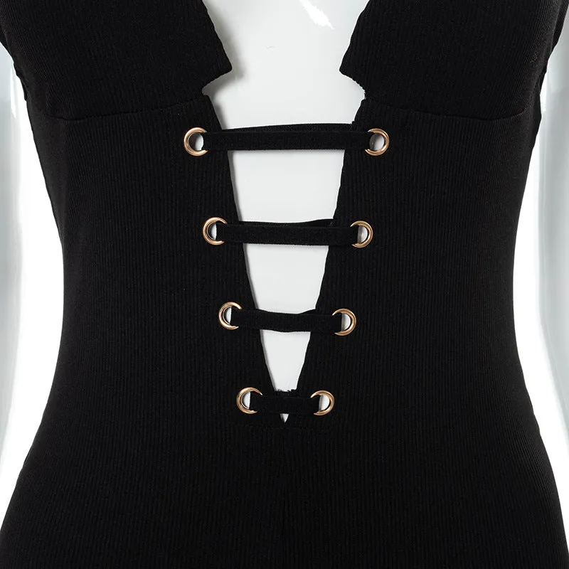 Summer Corns Solid Color Suspenders Backless Slim Fit Trousers Jumpsuit