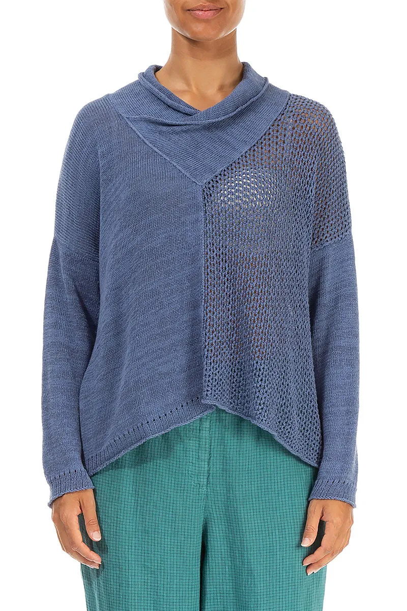V-Neck Overlap Blue Nova Linen Jumper