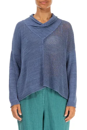 V-Neck Overlap Blue Nova Linen Jumper