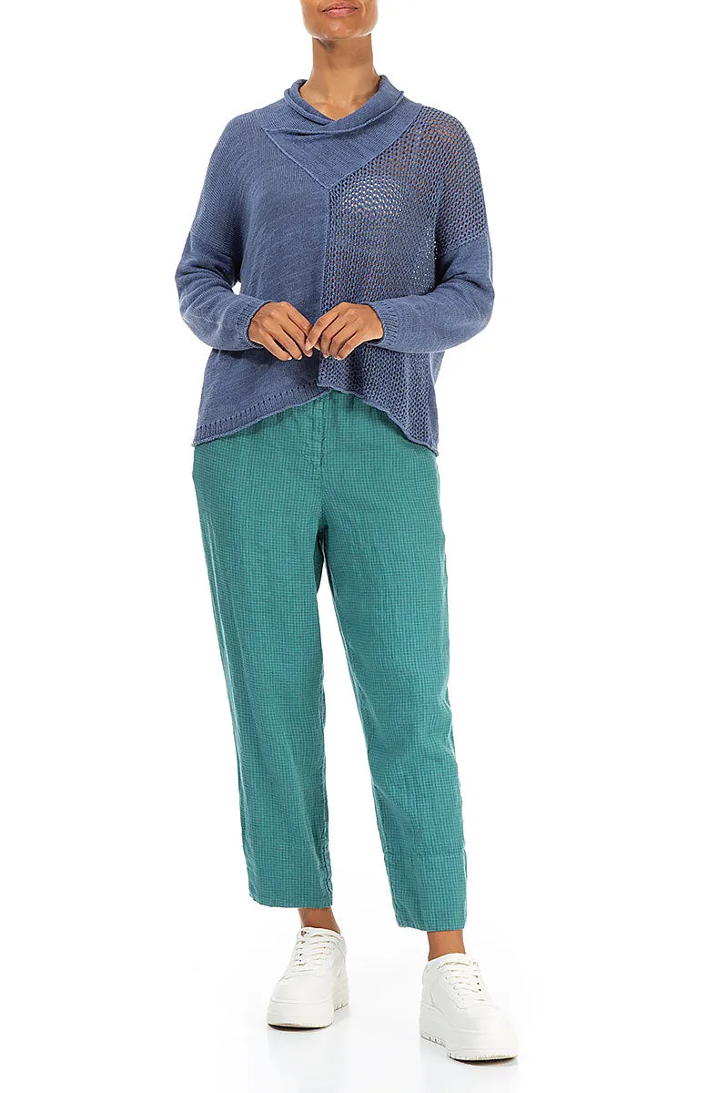 V-Neck Overlap Blue Nova Linen Jumper