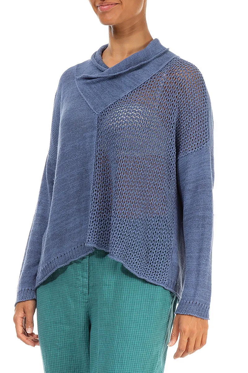 V-Neck Overlap Blue Nova Linen Jumper