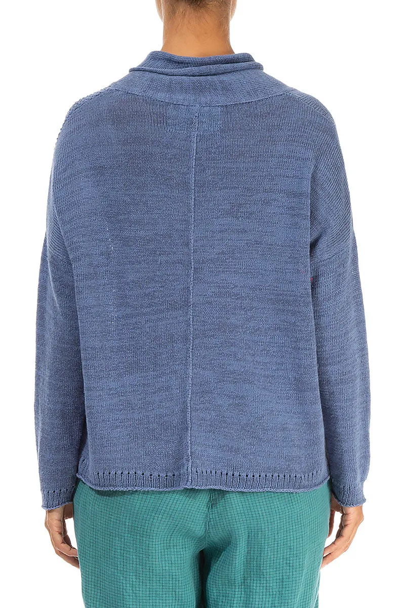 V-Neck Overlap Blue Nova Linen Jumper