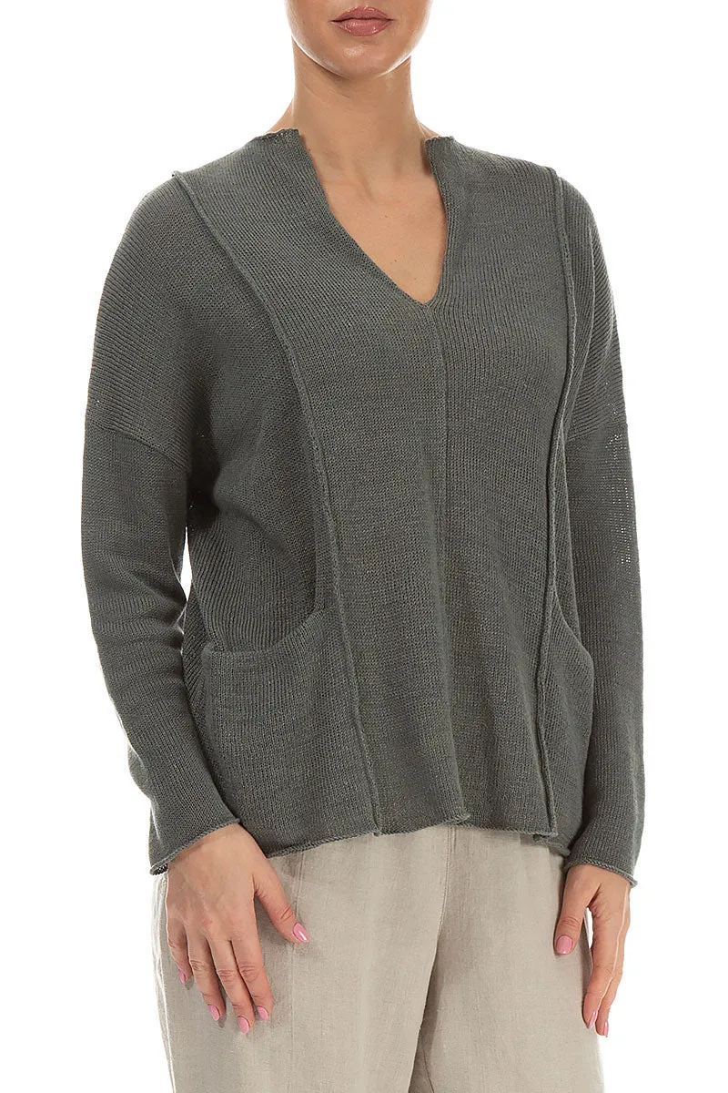 V-Neck Sage Linen Jumper