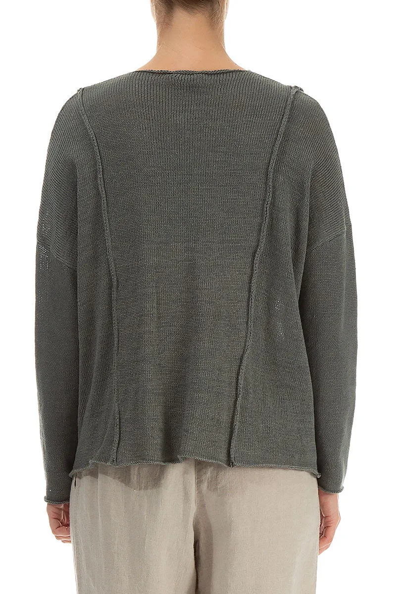 V-Neck Sage Linen Jumper