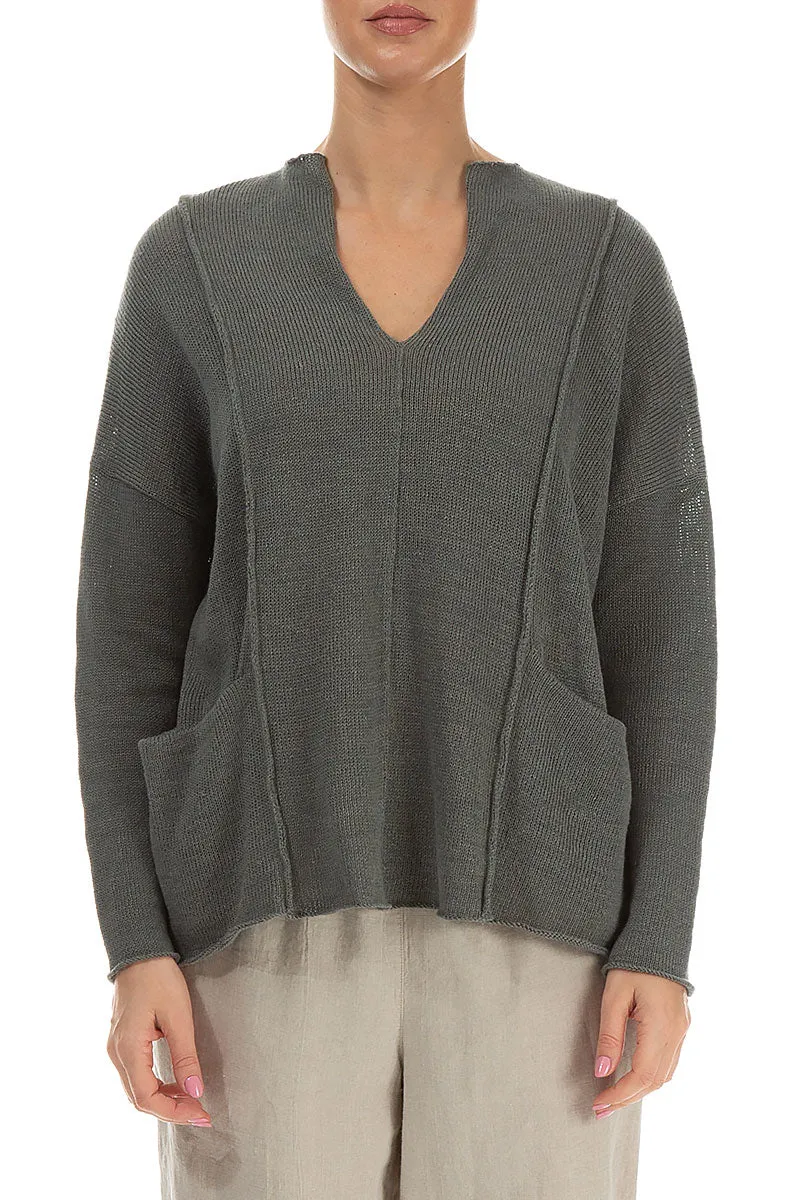 V-Neck Sage Linen Jumper