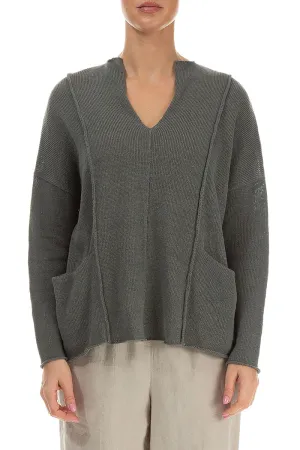 V-Neck Sage Linen Jumper