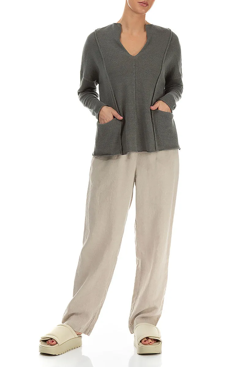 V-Neck Sage Linen Jumper