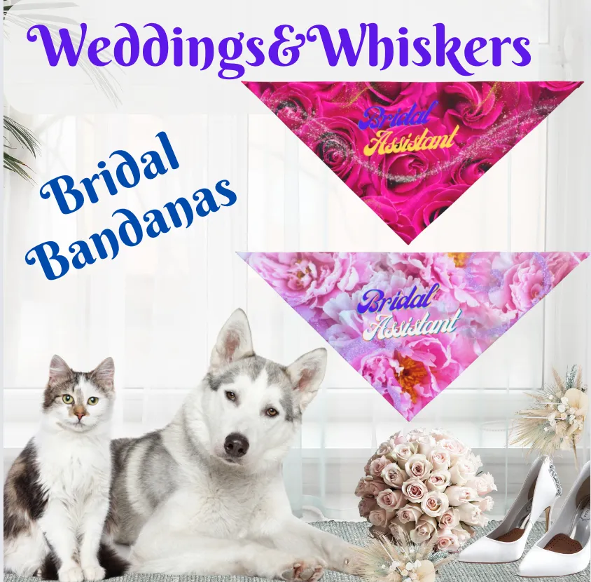 Vibrant Fushia Floral "Bridal Assistant" Pet Bandana, Bridal Engagement Wedding Botanical Print, Pet Lover CatLady Gift For Bride and Groom
