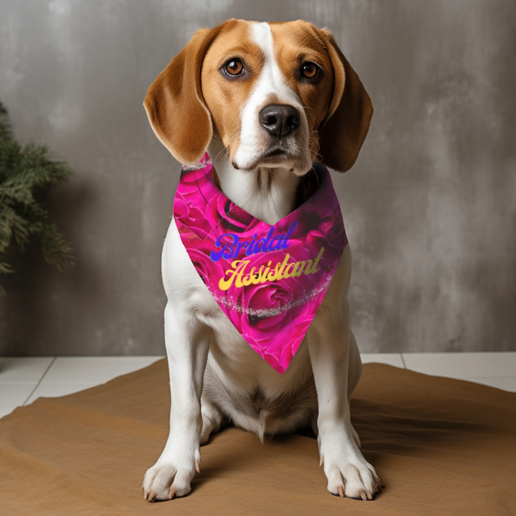 Vibrant Fushia Floral "Bridal Assistant" Pet Bandana, Bridal Engagement Wedding Botanical Print, Pet Lover CatLady Gift For Bride and Groom