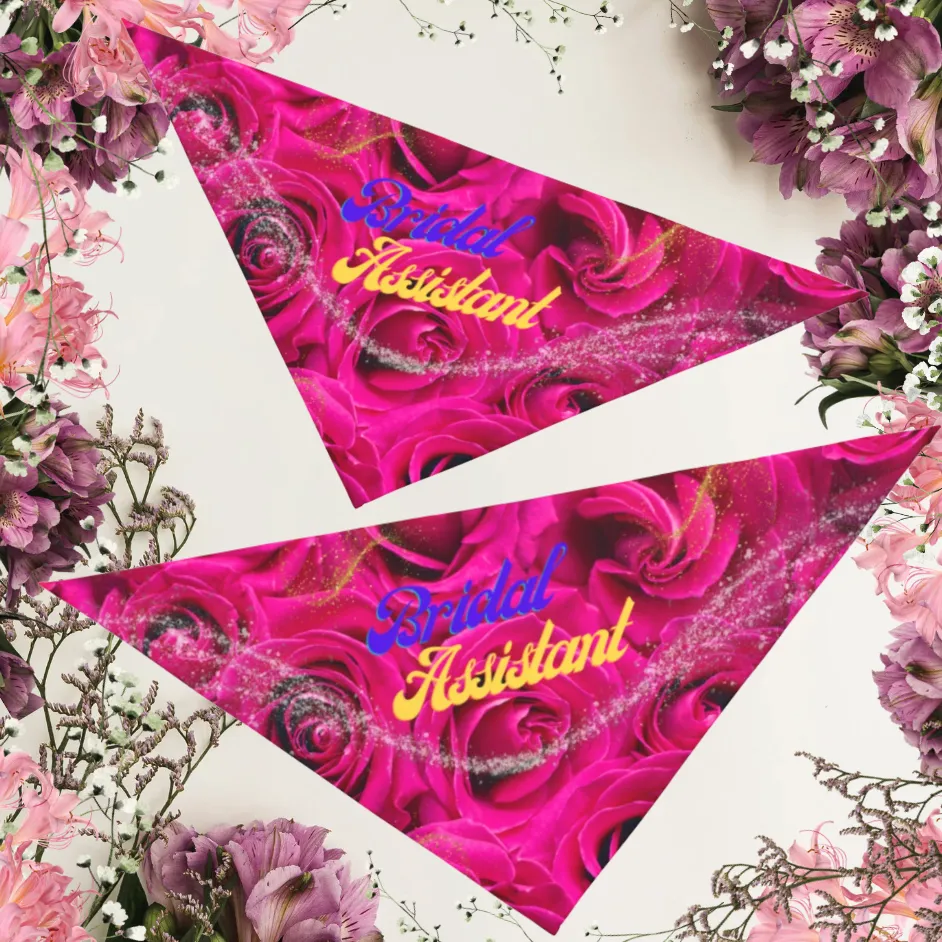 Vibrant Fushia Floral "Bridal Assistant" Pet Bandana, Bridal Engagement Wedding Botanical Print, Pet Lover CatLady Gift For Bride and Groom