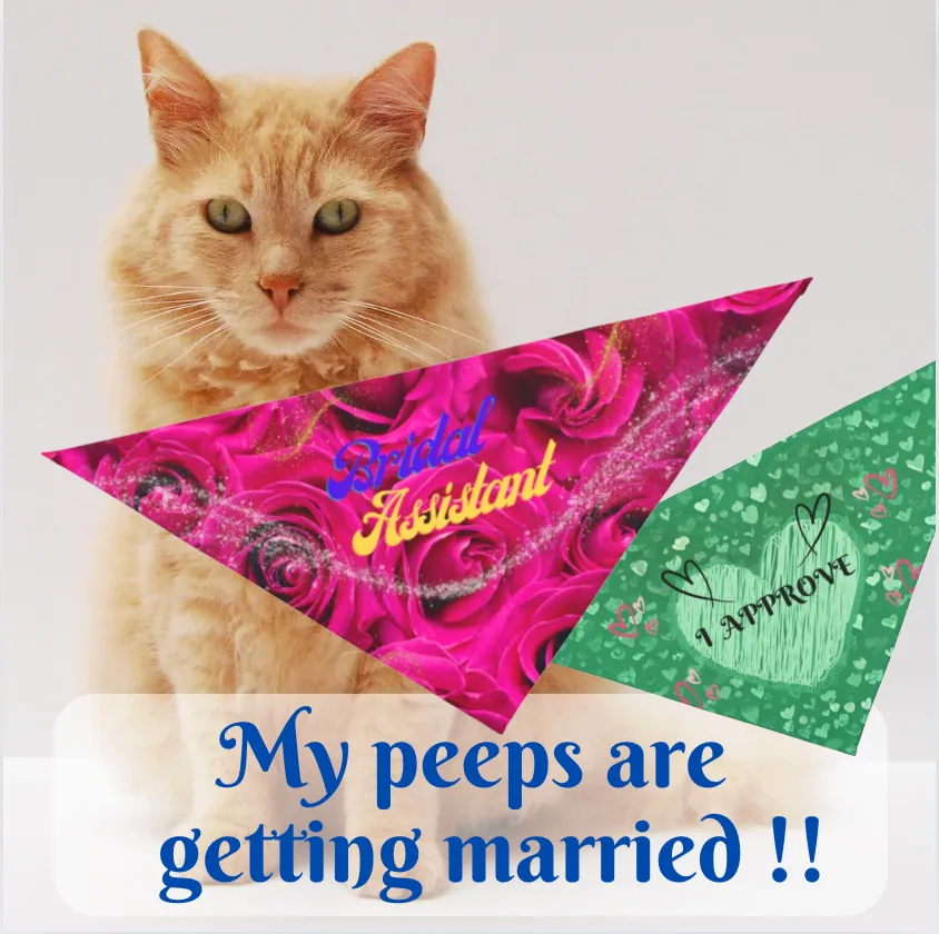 Vibrant Fushia Floral "Bridal Assistant" Pet Bandana, Bridal Engagement Wedding Botanical Print, Pet Lover CatLady Gift For Bride and Groom