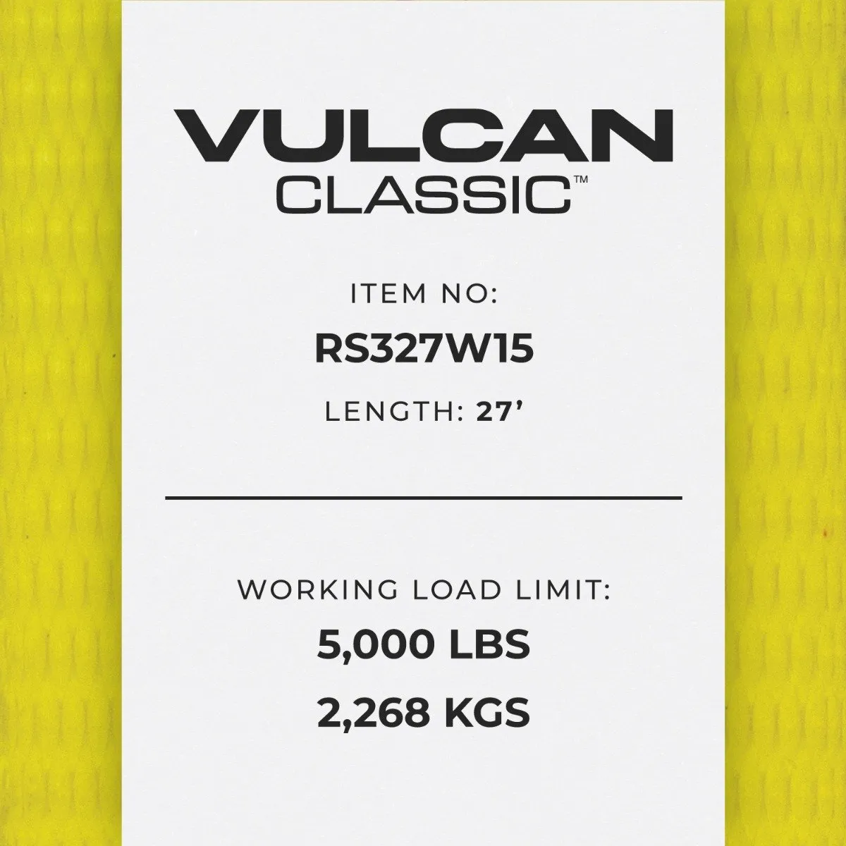 VULCAN Ratchet Strap with Wire Hooks - 3 Inch x 27 Foot - Classic Yellow - 5,000 Pound Safe Working Load