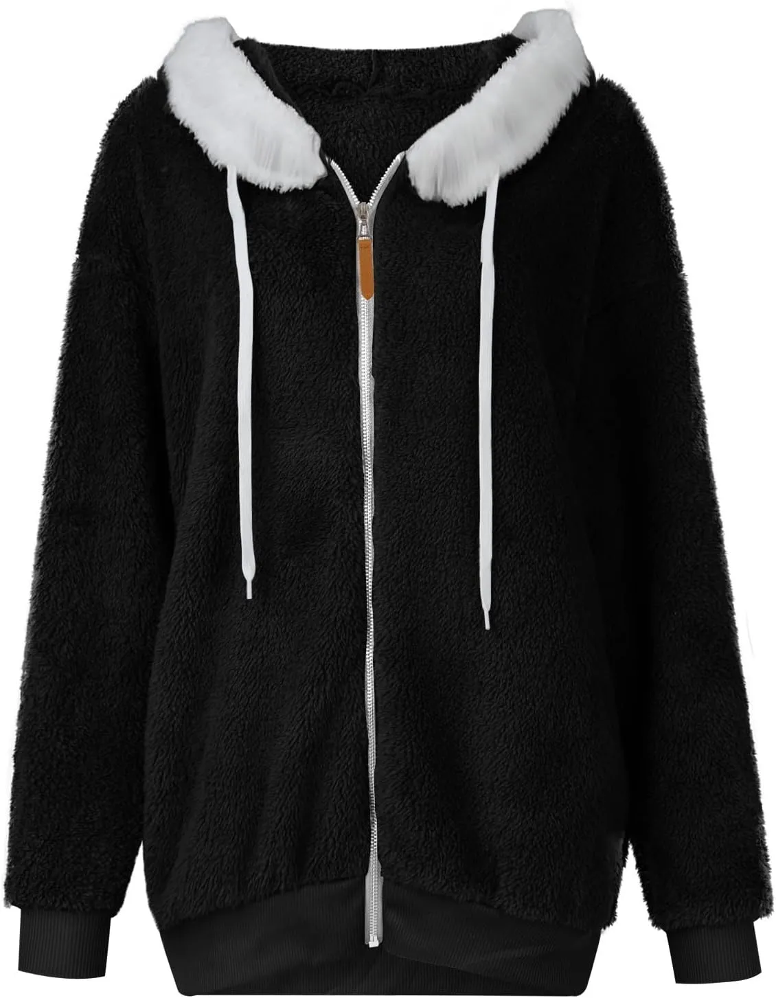 Womens Fleece Jackets Solid Zip Up Coats Long Sleeve Fuzzy Hooded Cardigans Jacket Outerwear With Pockets