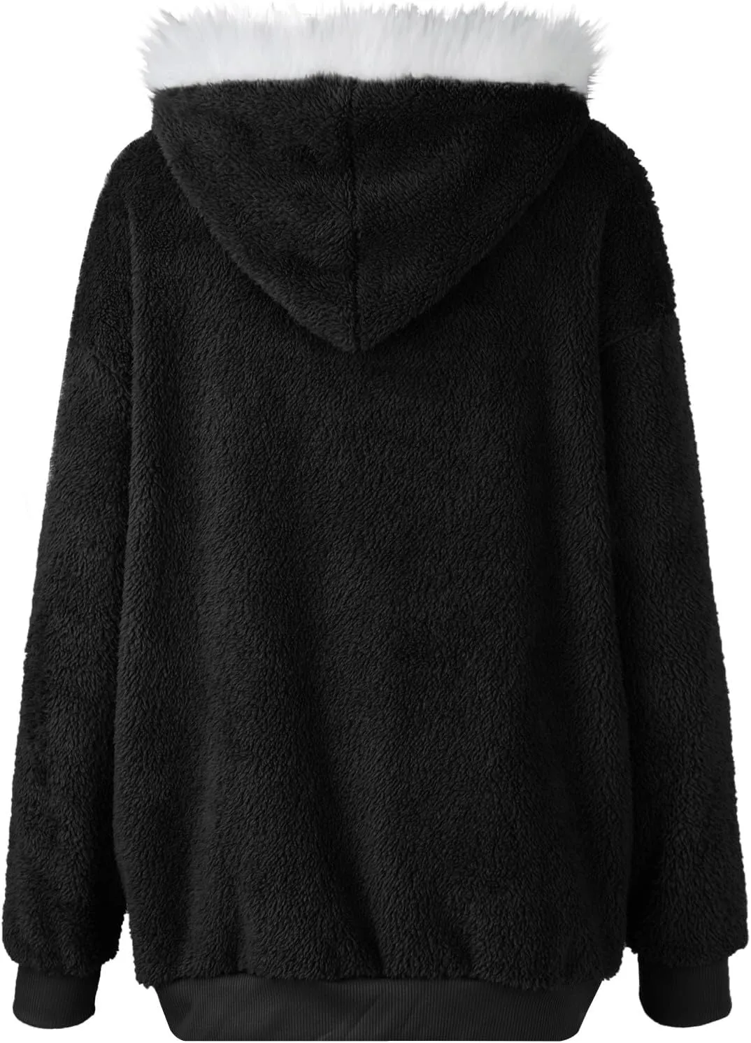 Womens Fleece Jackets Solid Zip Up Coats Long Sleeve Fuzzy Hooded Cardigans Jacket Outerwear With Pockets