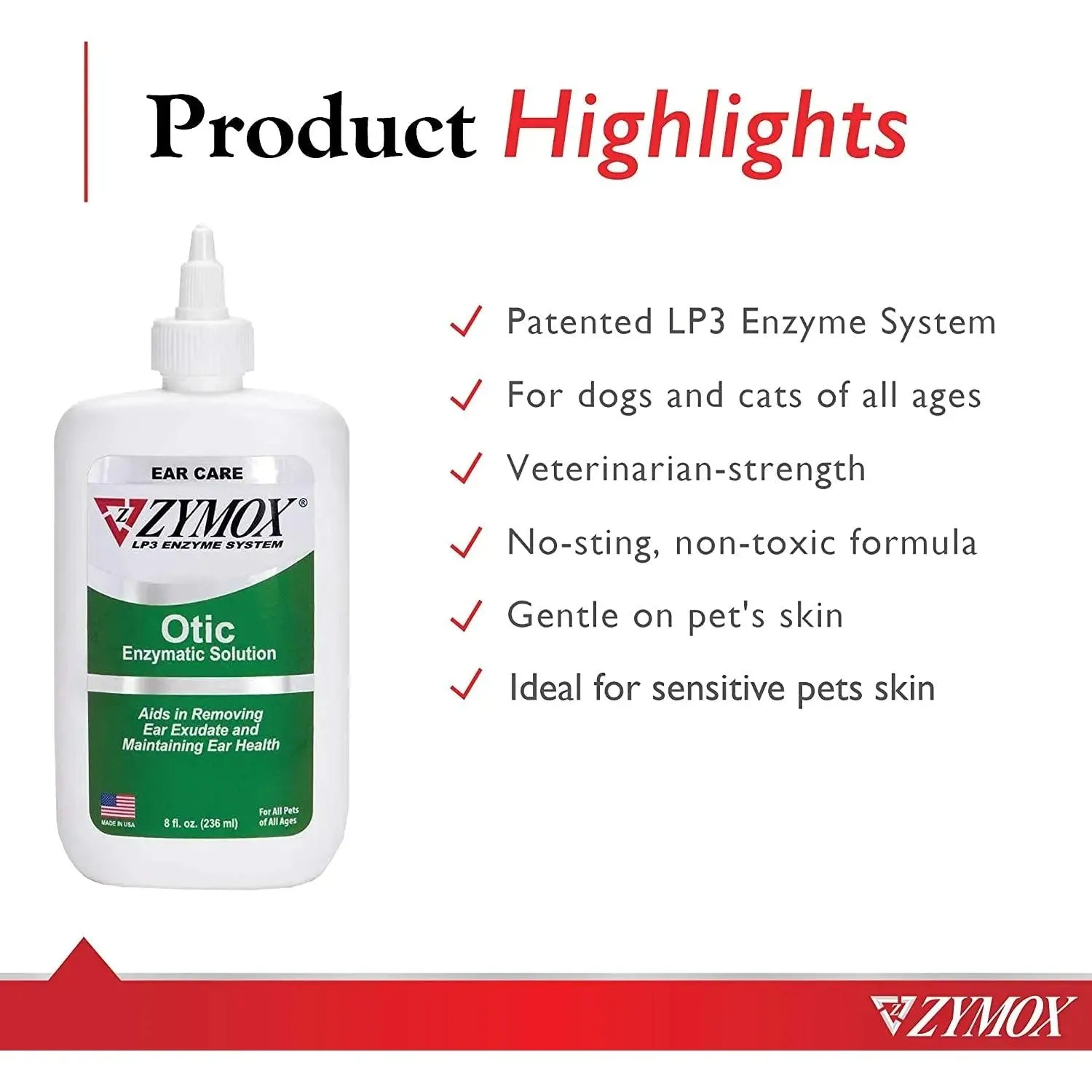 Zymox Otic Enzymatic Solution for Dogs and Cats 8 oz.
